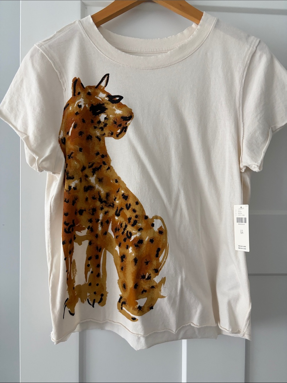 Anthropologie Cream Tee with Brown Cheetah Graphic